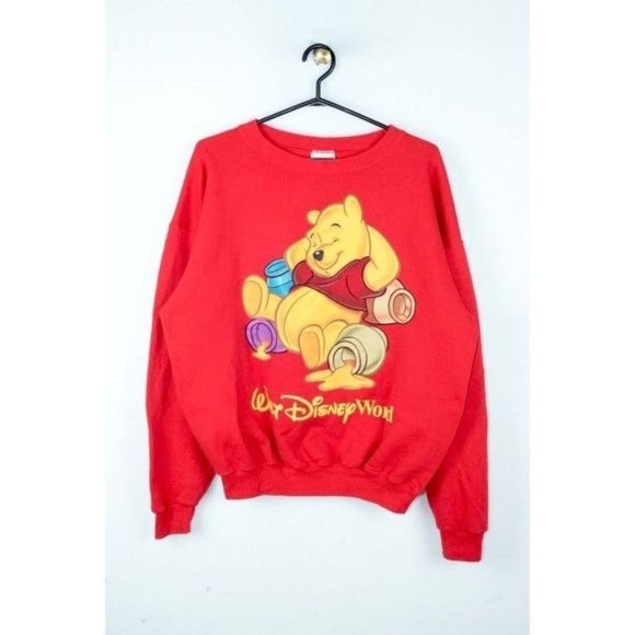 Mickey INC. Tops - VTG 90s Winnie The Pooh Big Front Graphic Red Sweatshirt